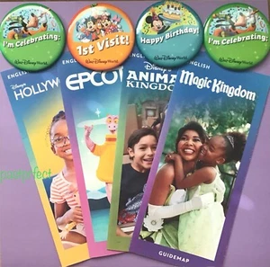 Disney Lot of 8 WDW 4 Park Maps & 4 Buttons 1st Visit Birthday Celebrating 2024 - Picture 1 of 1