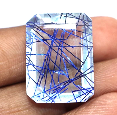 Natürlich Blau Smaragd Schliff 38 Karat Rutil- Quarz Lose Zertifiziert Dublette - Bild 1 von 4