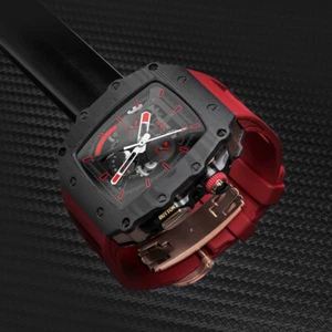 Carbon Fiber Bezel Case Rubber Band Fluororubber Strap For Apple Watch 8 7 SE 6 - Picture 1 of 24