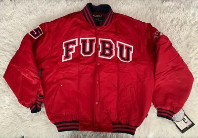 Rare Vintage FUBU Varsity Satin Bomber Jacket Coat Red Mens XXXL NWT - Image 1 of 4