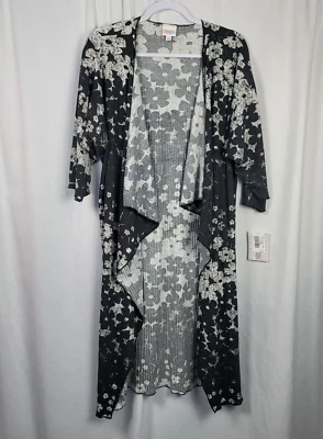 Kimono para mujer Lularoe Shirley talla mediana gris con diseño floral blanco NUEVO Foto 1 de 4