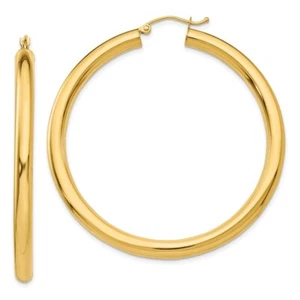 42mm 10k Yellow Gold Polished 4mm Tube Hoop Earrings 10T952 - Picture 1 of 4