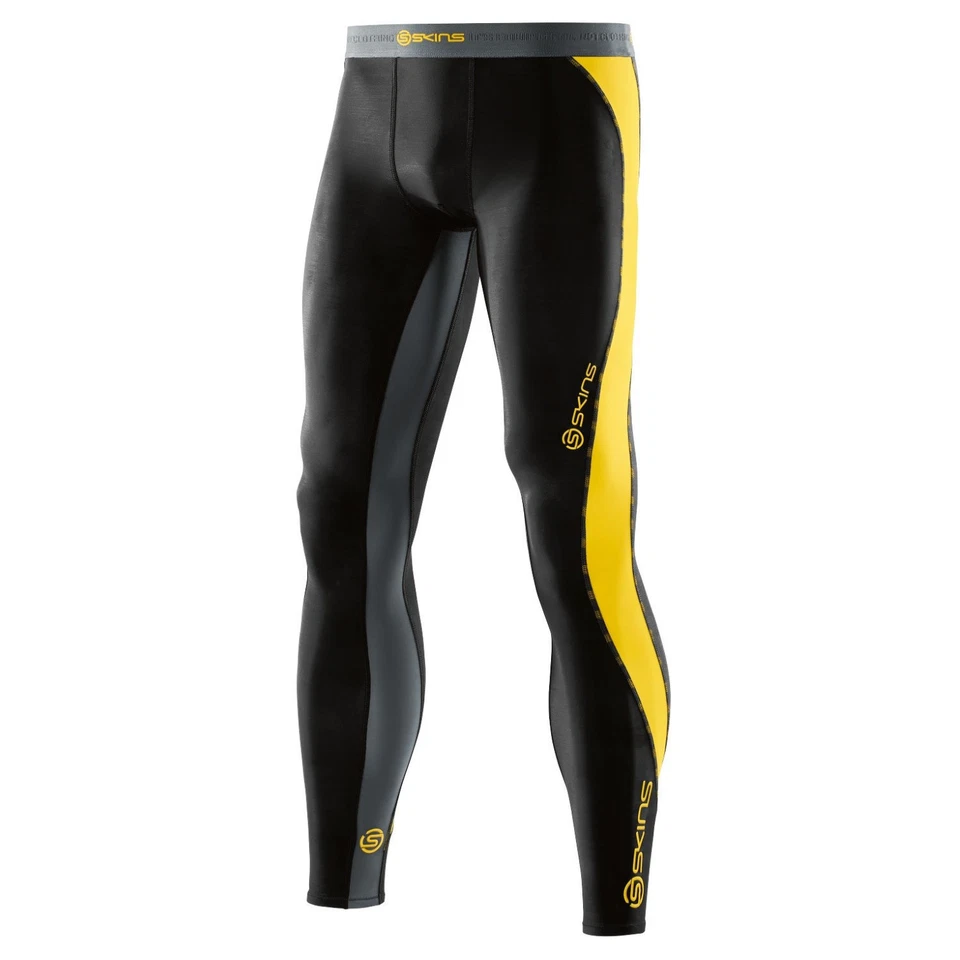 GREAT SAVINGS || SKINS DNAMIC MENS COMPRESSION LONG TIGHTS - BLACK / CITRON - Image 1 of 2