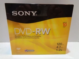 New Sealed Sony DVD-RW 10 Pack Recordable Blank Discs 4.7 GB 120 Min. - Picture 1 of 3