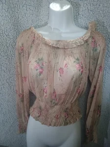 Forever 21 geblümtes transparentes Langarm bauchfreies Oberteil Größe Small gebraucht #2 - Bild 1 von 4