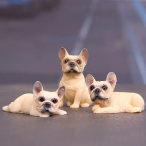 3Pcs 1:12 Dollhouse Miniatures French Bulldog Laying Sitting Dog Pet Accessories - Picture 1 of 4