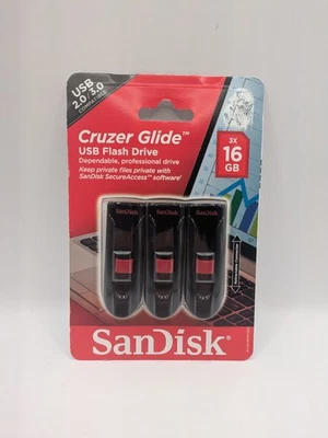 SanDisk Cruzer Glide USB Flash Drive 16 GB Model SDCZ60-016G-AW46T Pack Of 3 NEW - Image 1 of 4