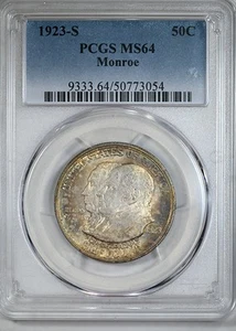 1923-S Monroe Classic Commemorative Half Dollar 50C PCGS MS64 - Picture 1 of 5