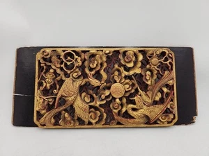 PreOwned Antique Vintage Chinese Wood Carved Panel-Phoenix Red Lacquer with Gilt - Picture 1 of 12
