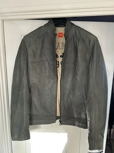 Rare Hugo Boss Grey Nappa Leather Jacket Bomber Large RRP £499 Great Condition - Picture 1 of 5