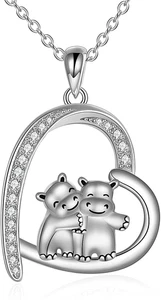Nilpferd Halskette für Frauen Sterlingsilber süß Forever Love Herz Anhänger Geschenke - Bild 1 von 6