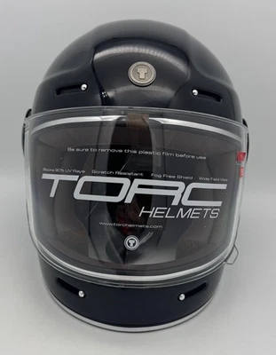 Casco Retro Torc Newport T1 Negro Brillante Pequeño Caja Abierta Foto 1 de 4