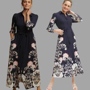 Chico's Blumen Maxi Shirt Kleid Damen Gr. 0 (US 4) schwarz entspannt Stretch * MÄNGEL - Bild 1 von 12