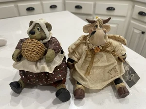 Vintage Russ Bear Josette & Cow Heaven Lee Fall Pilgrim Dressed With Tags - Picture 1 of 11