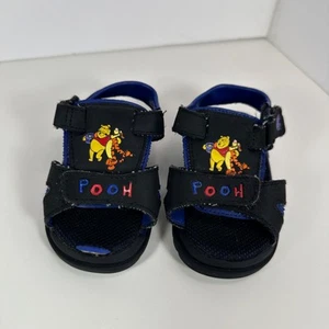 y2k Vintage Disney Pooh & Tigger Sandalen Klettverschluss Kleinkind Schuhe schwarz blau - Bild 1 von 12