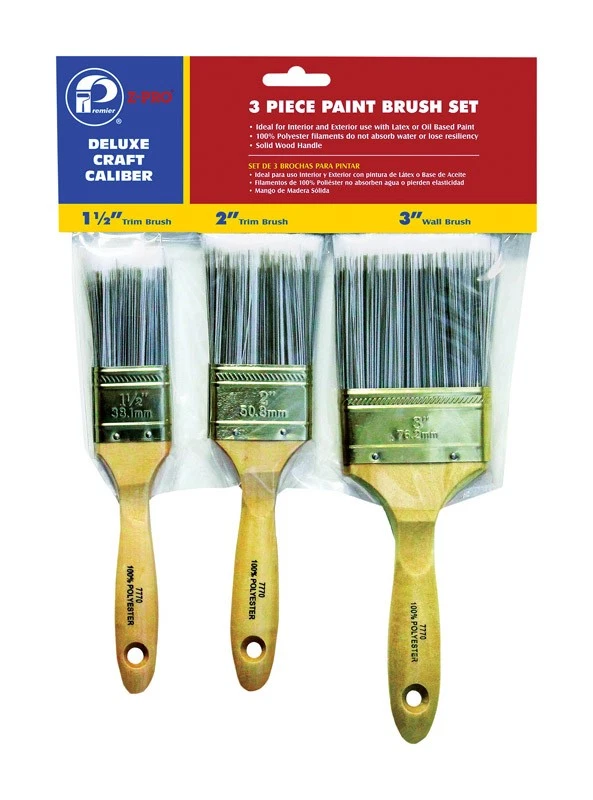 Premier 7770-3P General Purpose Polyester Flat Trim and Wall Paint Brush Set - Imagem 1 de 1