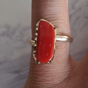 Anello  vero corallo Antico ROSSO  Di Sardegna Argento 925 Oro Giallo 18 KT - Foto 1 di 6