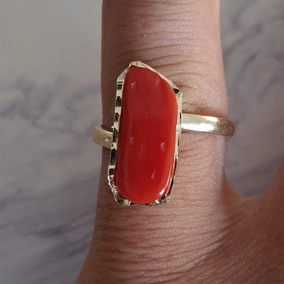 Anello  vero corallo Antico ROSSO  Di Sardegna Argento 925 Oro Giallo 18 KT - Immagine 1 di 4