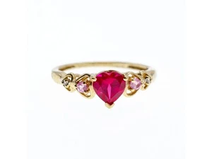 10K YELLOW GOLD STS RUBY SPINEL & DIAMOND HEART RING SIZE 7 - Picture 1 of 12