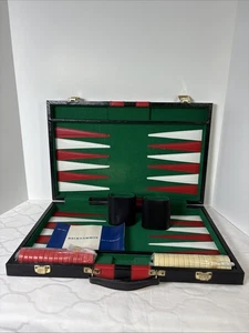 Vintage Red Black Green Leatherette Backgammon Set Red & White Checkers NOS - Picture 1 of 21