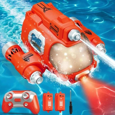 Mini RC Boat w/ Remote, LED Lights & Spray – 2.4GHz Lake Pool Toy (Red) - Image 1 of 4