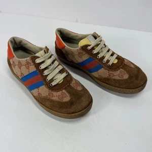 Gucci Kids Sneakers Size 32 Unisex Brown Shoes 3 Stripe Logo - Picture 1 of 12