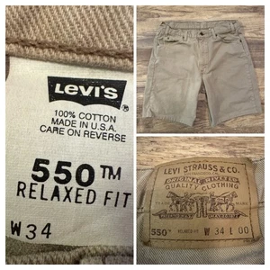 Vintage Levi’s 550 Relaxed Orange Tab Denim Shorts Men 34 Khaki Made in USA Y2K - Picture 1 of 11