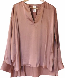 Joie 100% Silk V-Neck HIGH-LOW Blouse TERRACOTTA CLAY Size XL - Picture 1 of 4