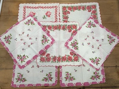 Vintage Estate Handkerchief Lot Of 7 Floral Scalloped Edges Cotton Linen - Image 1 of 4