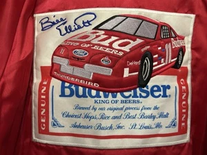 Budweiser Bill Elliot Jacket Size Large NASCAR Vintage Nylon Button Front Red - Picture 1 of 8