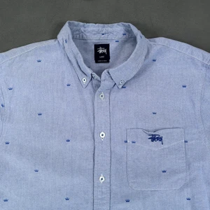 Stussy Langarm Hemd mit Knopfleiste XL Oxford gesticktes Logo USA Krone All Over - Bild 1 von 7