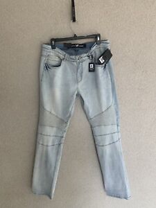 XRAY Mens Moto Stretch Blue Jeans Biker Pants Distressed Size 34/32