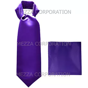 Neue Vesuvio Napoli Herren Polyester Ascot Krawatte Krawatte Taschentuch einfarbig lila - Bild 1 von 3