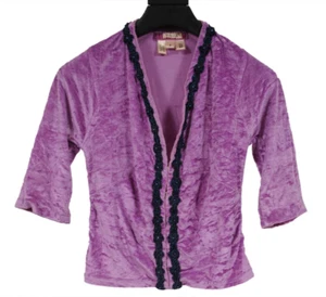 Cárdigan corto Voyage Invest In The Original talla pequeña chaqueta de terciopelo púrpura - Imagen 1 de 12