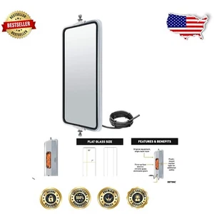 Universal Chrome Round Side Mirror for Heavy-Duty Trucks - Heated & Lighted - Picture 1 of 8