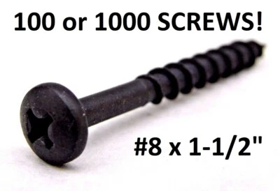 CHAIR CITY 100-1000 #8 X 1-1/2 BLACK OXIDE DEEP THREAD PHILLIPS PAN HEAD TRIM WOOD SCREW LD
