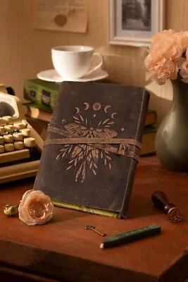 400 Pages Large Luna Moth Spell Book Leather Journal - Luna Moth Magic Journal - Image 1 of 4