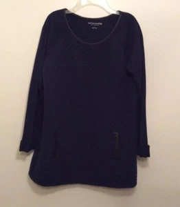 Soft Surroundings Qulited Detail with Faux Leather Trim Navy - Picture 1 of 6