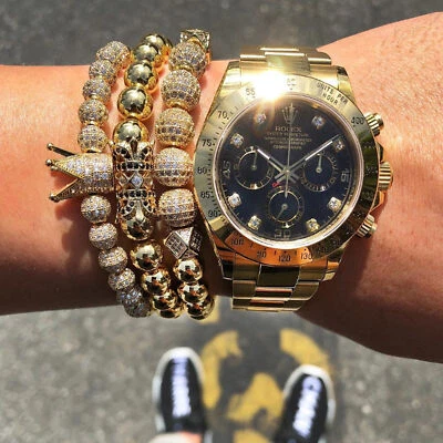 3Pcs Luxury Men Micro Pave CZ Ball Crown Braided Adjustable Bracelets Jewelry - Image 1 of 4