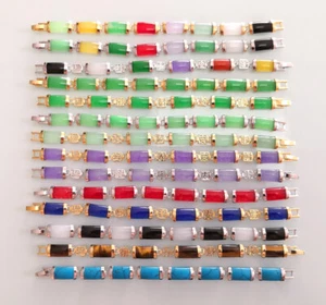 Bracciale donna multicolore verde viola giada rossa placcato oro chiusura fortuna - Foto 1 di 26