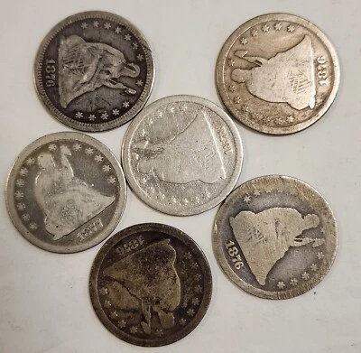 Lote de (6) cuartos de galón Carson City Seated Liberty 1876-cc, 1877-cc y 1878-cc Foto 1 de 2