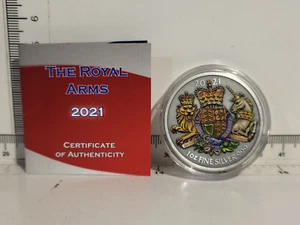 (L1085) 2021 £2 - Royal Arms - Coloured  1oz  Silver  Coin - Picture 1 of 5