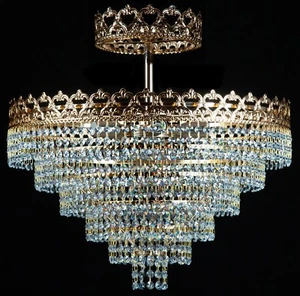 LAMPADARIO SOSPENSIONE STILE IMPERO STRUTTURA IN ORO 24K E CRISTALLI 8 LUCI - Imagen 1 de 1
