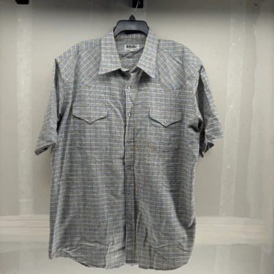 Camisa corta occidental vintage a cuadros azul amarillo 17,5 Ely Cattleman Pearl para hombre Foto 1 de 4
