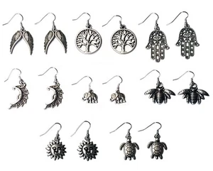 Pagan Wiccan Style Pair of Dangle Earrings Tree of Life Evil Eye Hamsa Angel - Picture 1 of 1