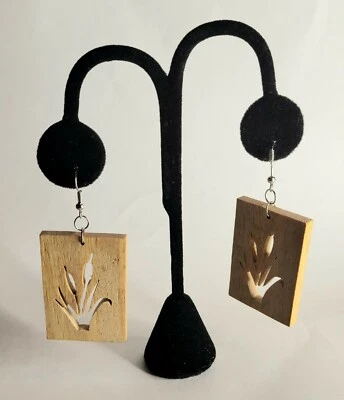 Handmade Wooden Earrings  Handcut in Designer Wood Yellowheart Natural Cat Tails - Image 1 of 4