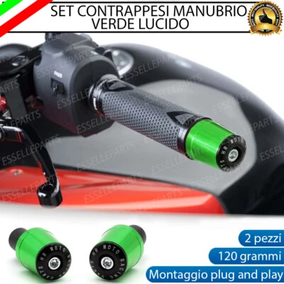 2X CONTRAPPESI MANUBRIO BILANCIERI STABILIZZATORI MOTO SCOOTER ALLUMINIO VERDE - Immagine 1 di 4