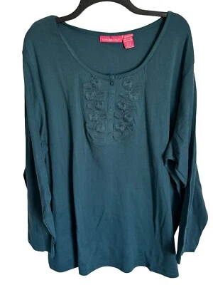 Blusa mujer Woman Within camisa talla 2X verde bordada Foto 1 de 4