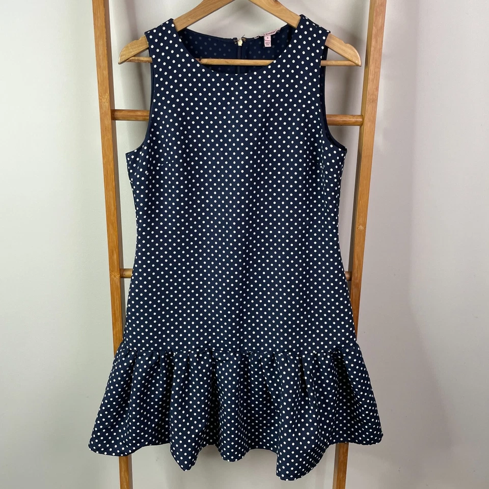 Mini Vestido Juicy Couture para Mujer 6 Azul Blanco Lunares Sin Mangas Volantes Dobladillo Foto 1 de 4