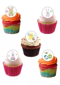 Cake Toppers Easter Clip Art Chick Bunny 24 Pre-Cut Edible Wafer Paper Toppers - Picture 1 of 8